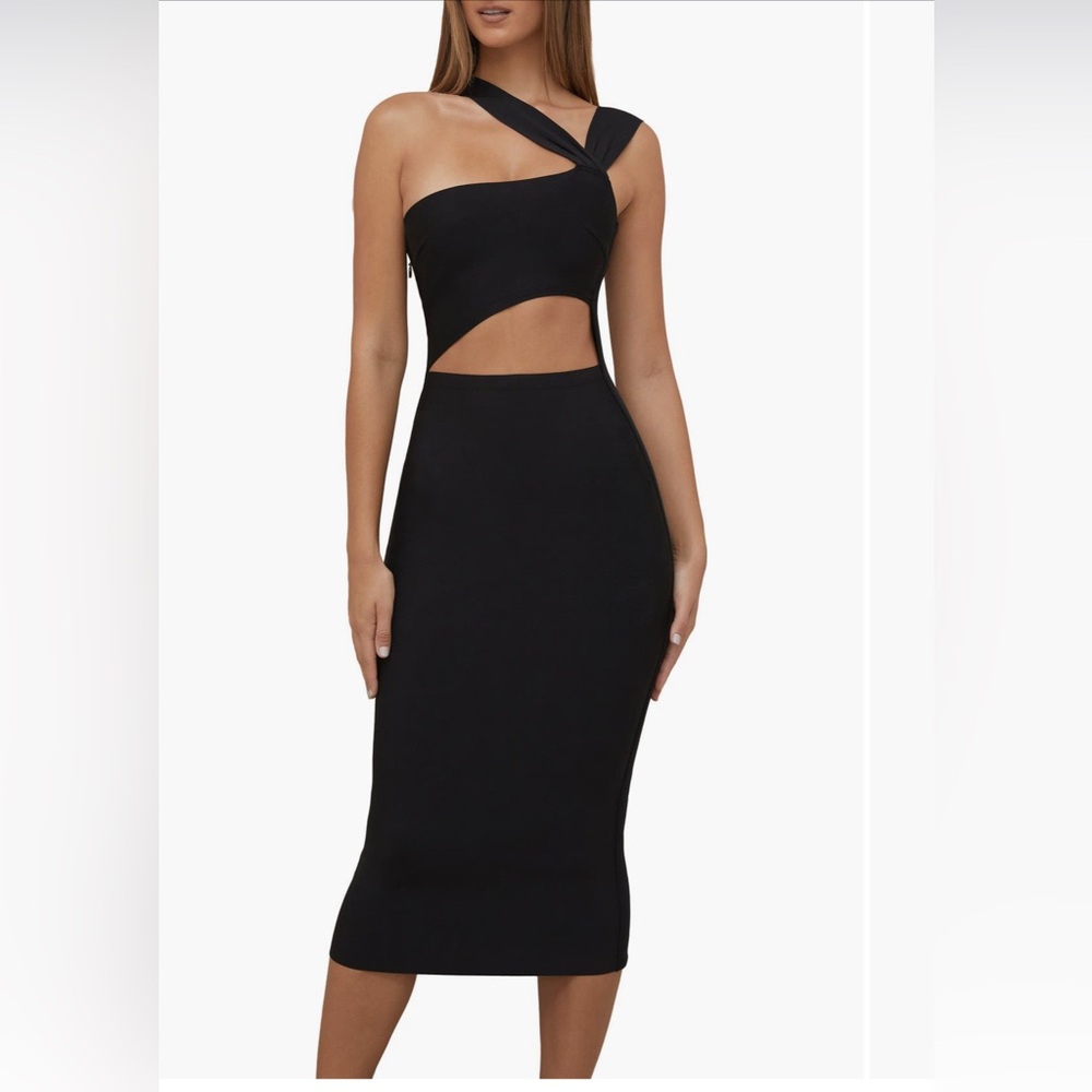 House of CB Black Asymmetrical Cut Out Bodycon Dress